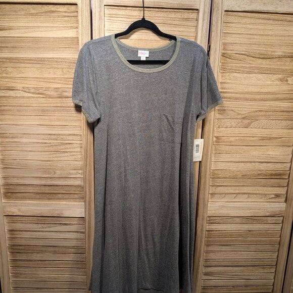 LuLaRoe CARLY Gray Short Sleeve Dress Size Small - Picture 2 of 8